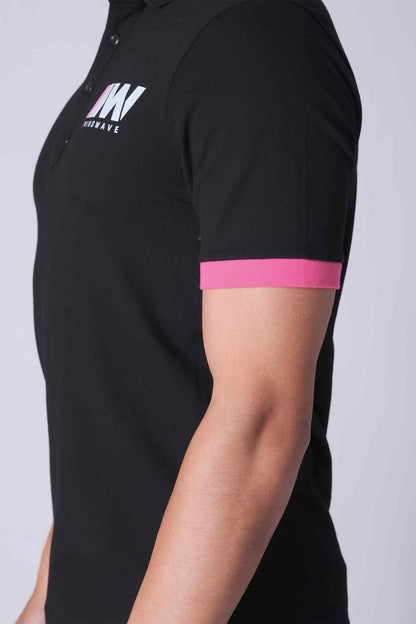 SPP0048 - Stretch Pique Color-Blocking Short Sleeve Polo Shirt - Black / Pink