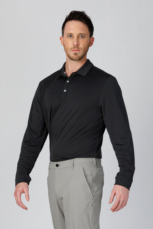 SPP0079 - Quick-Drying Performance Long Sleeve Golf Polo - Black