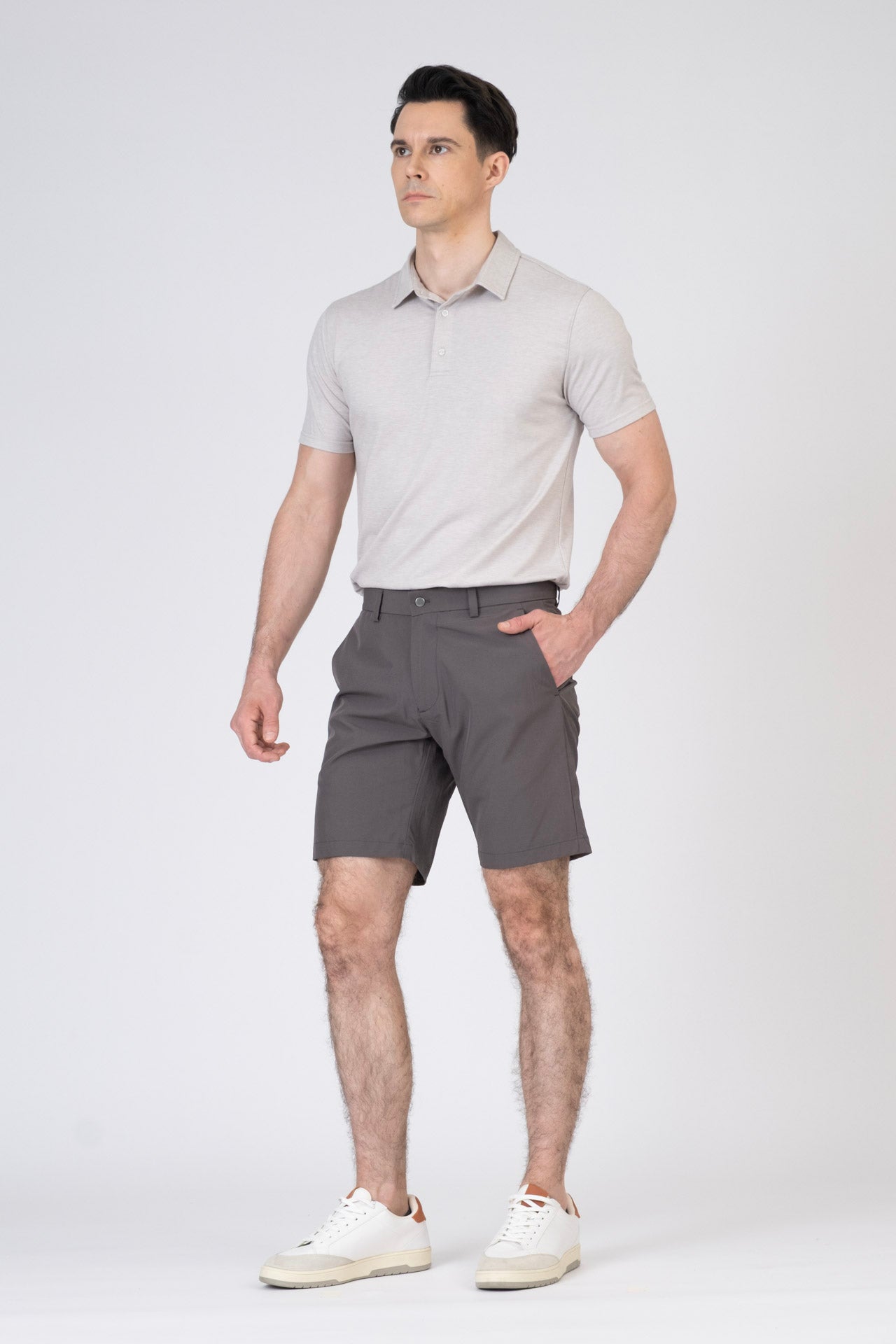 SPP0082 -  Ultra Soft Lightweight Stretch Heather Jersey Short Sleeve Polo - Light Heather Grey
