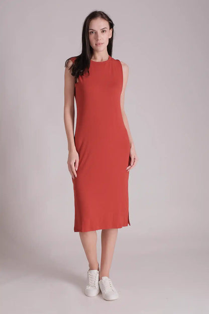 SPWQ0022 - Women's Essential Ultra Soft Stretch Side Split Dress - Red