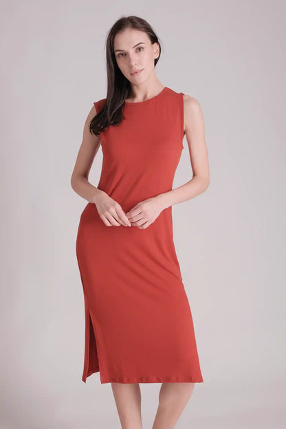SPWQ0022 - Women's Essential Ultra Soft Stretch Side Split Dress - Red