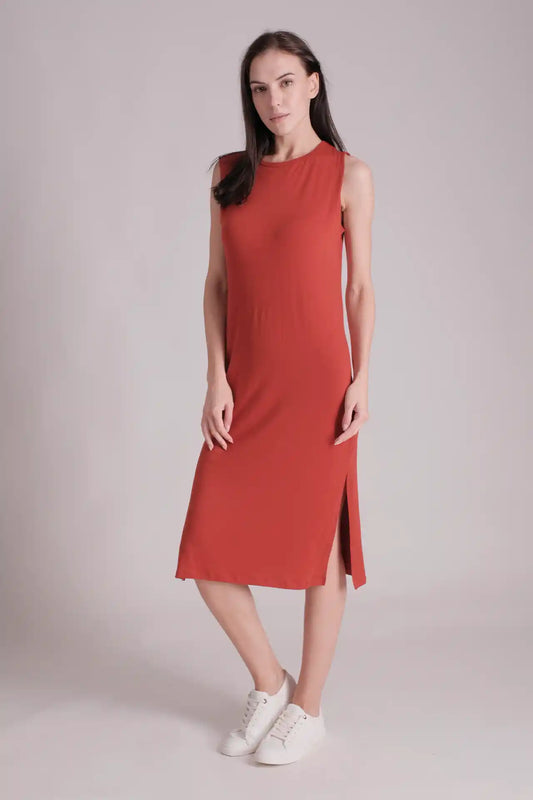 SPWQ0022 - Women's Essential Ultra Soft Stretch Side Split Dress - Red