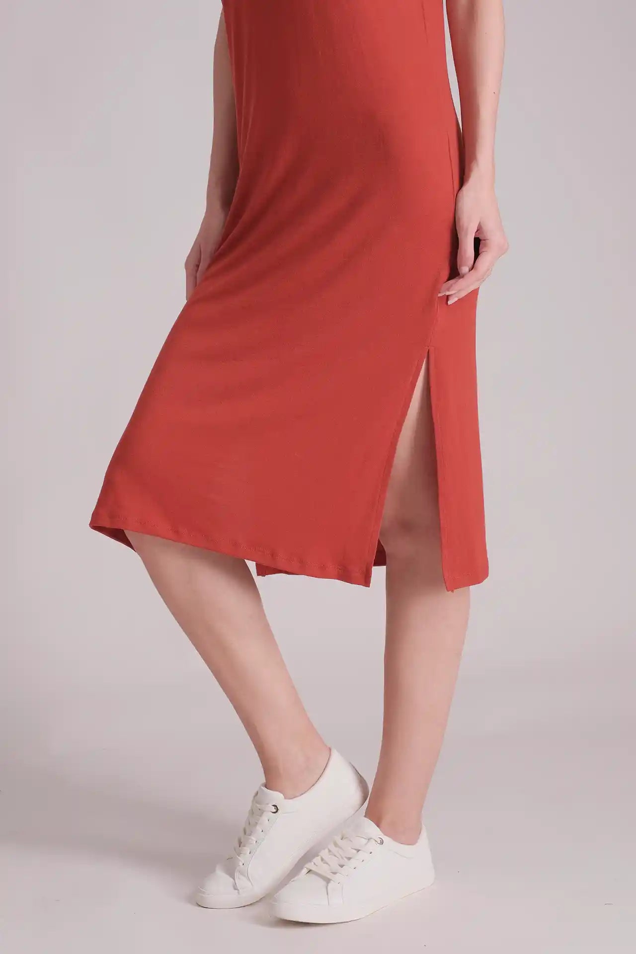 SPWQ0022 - Women's Essential Ultra Soft Stretch Side Split Dress - Red
