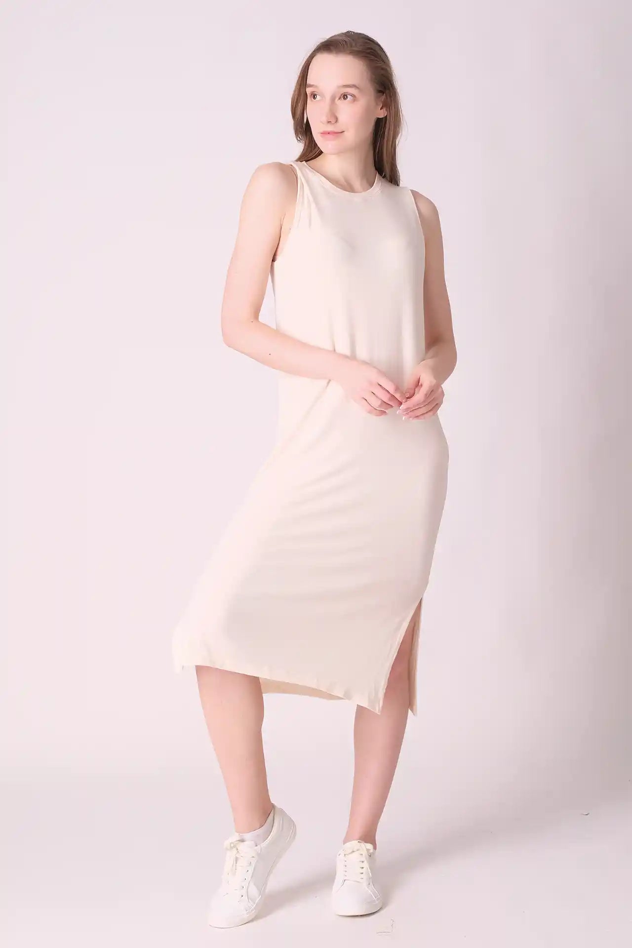 SPWQ0024 - Women's Essential Ultra Soft Stretch Vest Dress - Cream