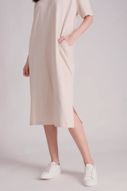 SPWQ0025 - Women's Essential Ultra Soft Organic Cotton Side Pocket Dress - Cream
