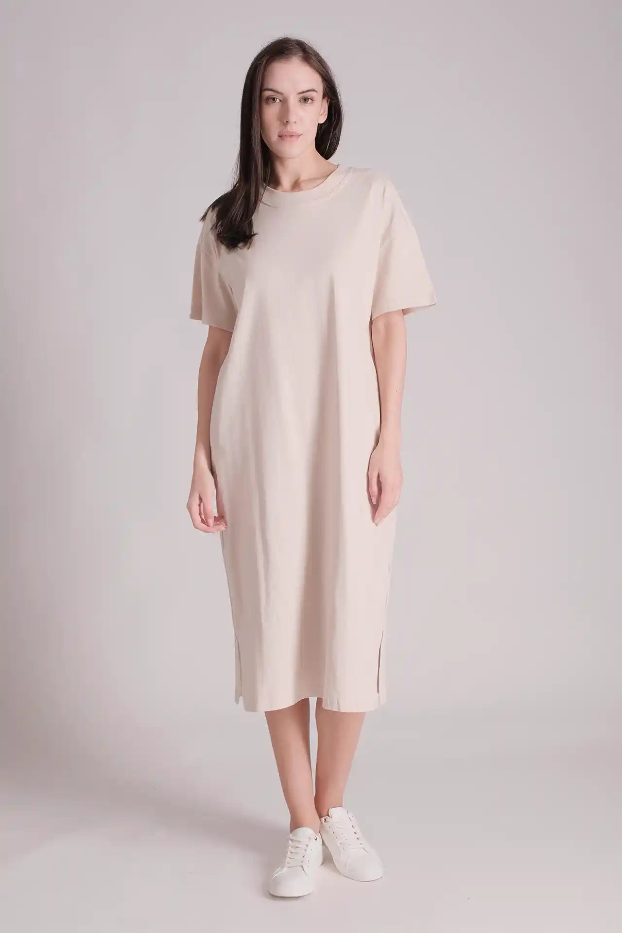 SPWQ0025 - Women's Essential Ultra Soft Organic Cotton Side Pocket Dress - Cream