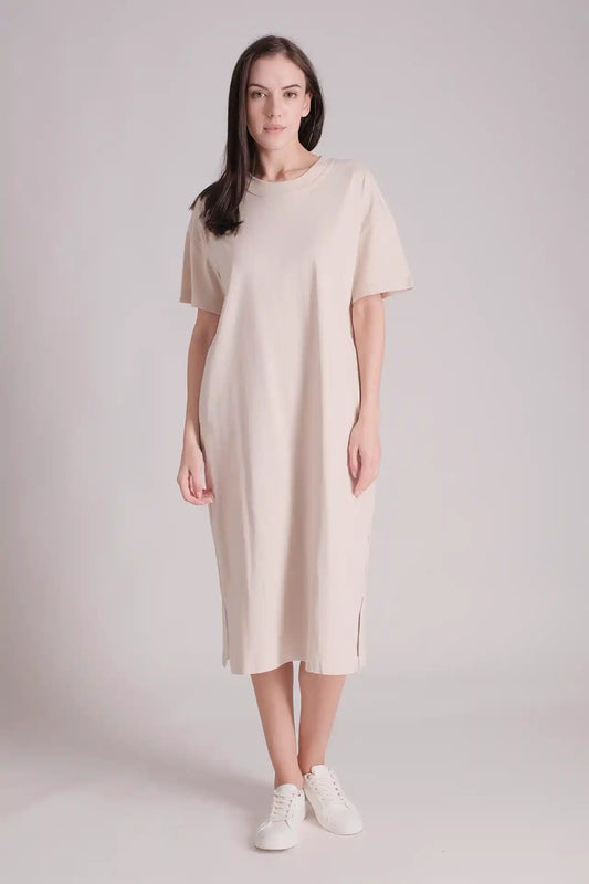 SPWQ0025 - Women's Essential Ultra Soft Organic Cotton Side Pocket Dress - Cream