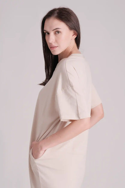 SPWQ0025 - Women's Essential Ultra Soft Organic Cotton Side Pocket Dress - Cream