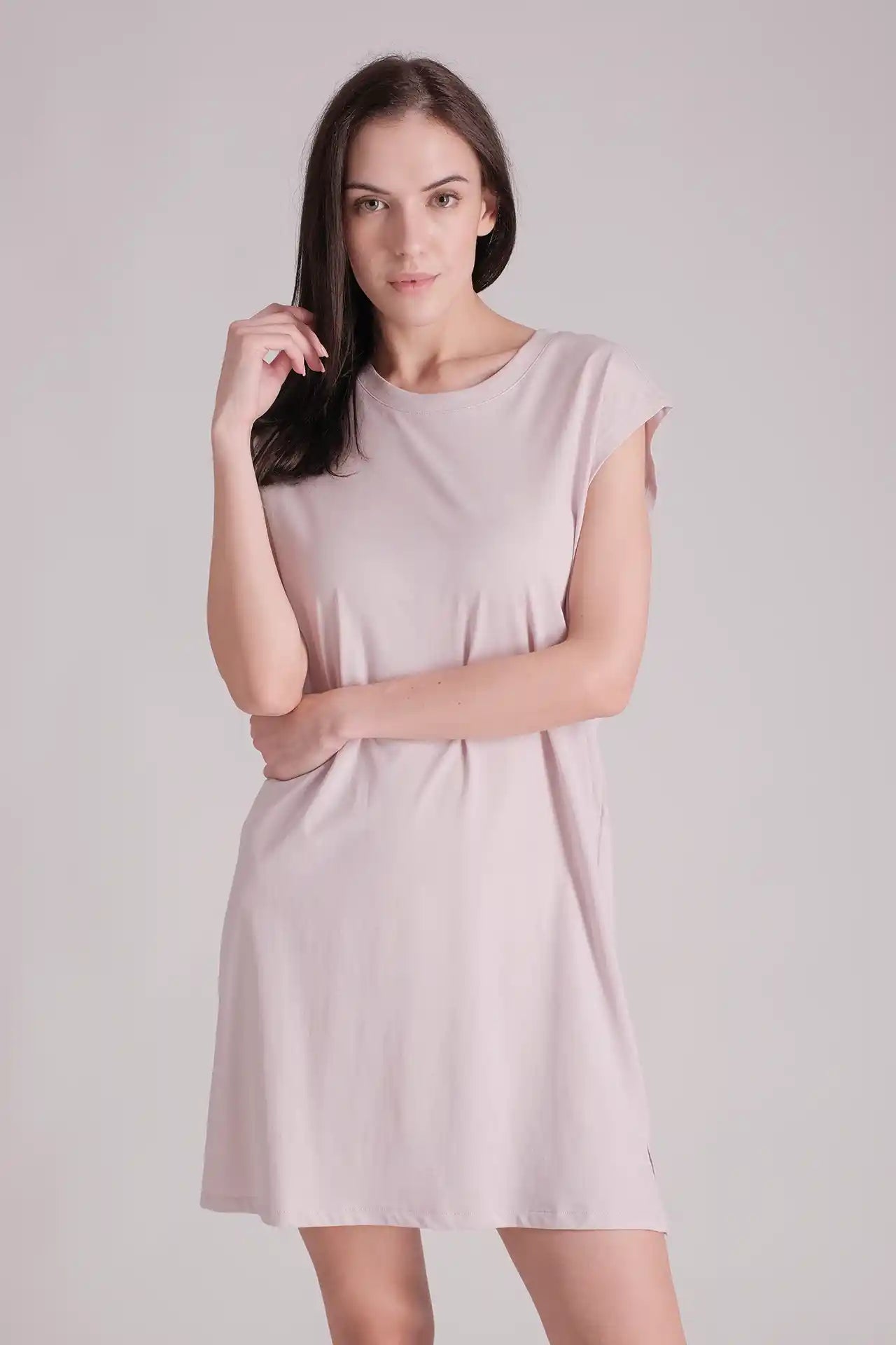 SPWQ0030 - Women's Essential Organic Cotton Sleeveless Dress  - Light Pink