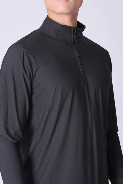 SPR0001 - Lightweight Stretch Pique Golf Half Zip - Black
