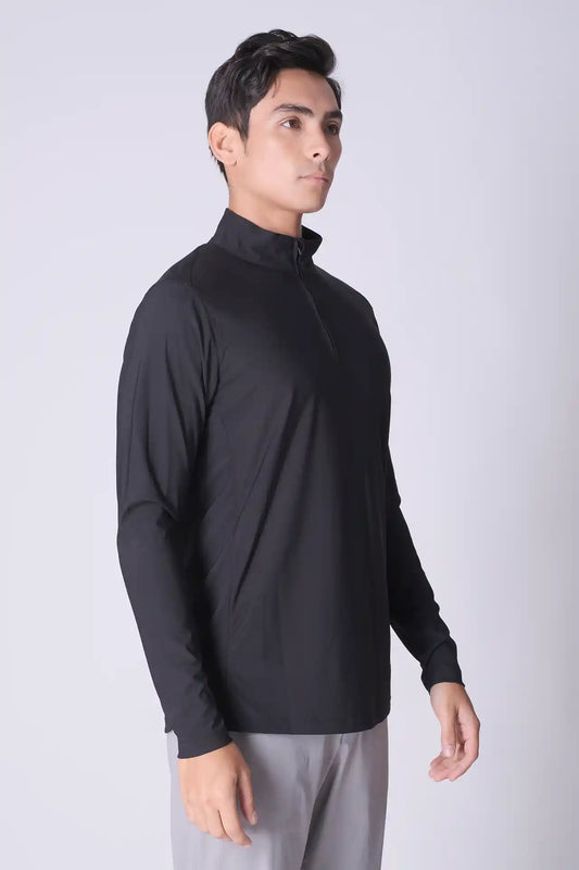 SPR0001 - Lightweight Stretch Pique Golf Half Zip - Black