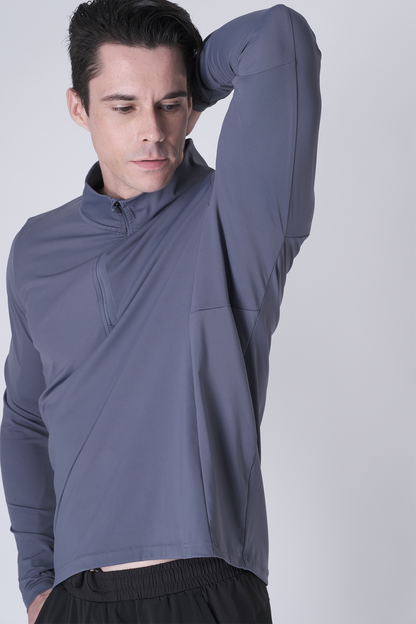 SPR0002 - Ultra Soft Stretch Nylon Mock Neck Workout Half Zip Top - Slate