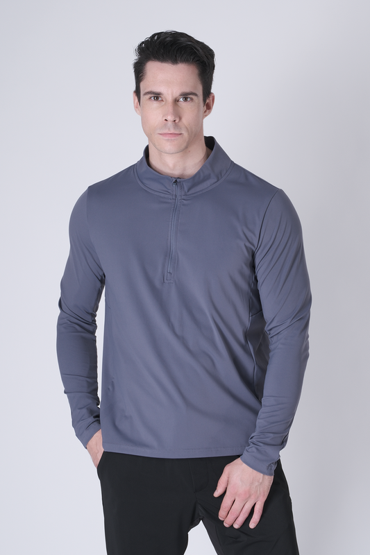 SPR0002 - Ultra Soft Stretch Nylon Mock Neck Workout Half Zip Top - Slate