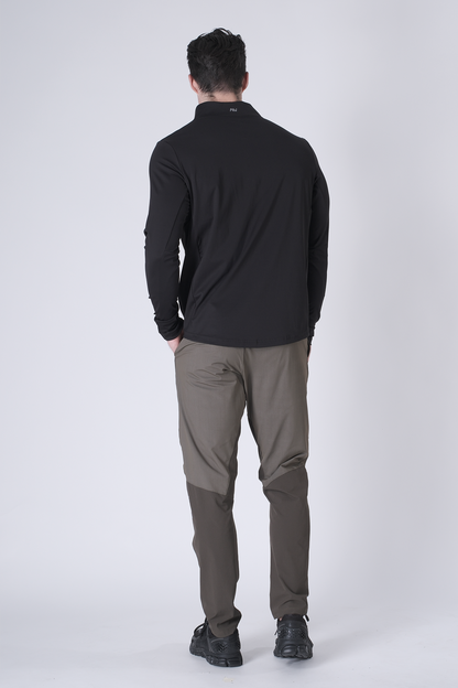 SPR0002 - Ultra Soft Stretch Nylon Mock Neck Workout Half Zip Top - Black