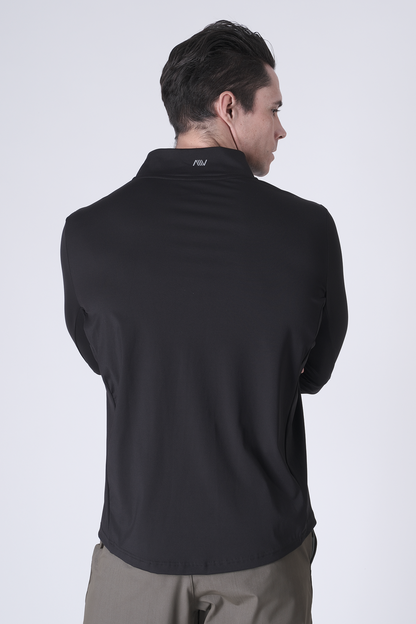 SPR0002 - Ultra Soft Stretch Nylon Mock Neck Workout Half Zip Top - Black