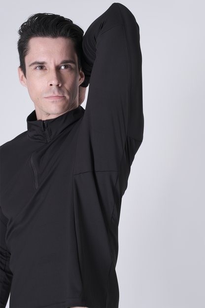 SPR0002 - Ultra Soft Stretch Nylon Mock Neck Workout Half Zip Top - Black