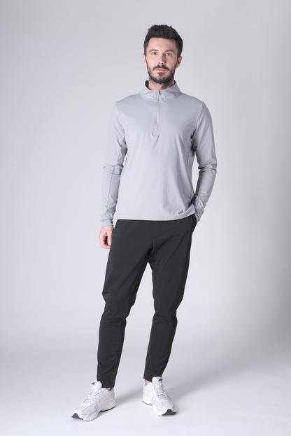 SPR0002 - Ultra Soft Stretch Nylon Mock Neck Workout Half Zip Top - Grey