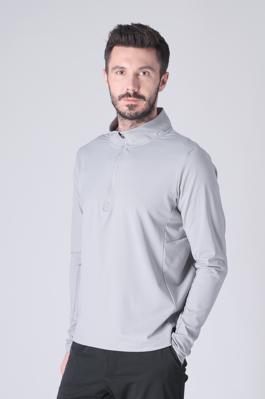 SPR0002 - Ultra Soft Stretch Nylon Mock Neck Workout Half Zip Top - Grey