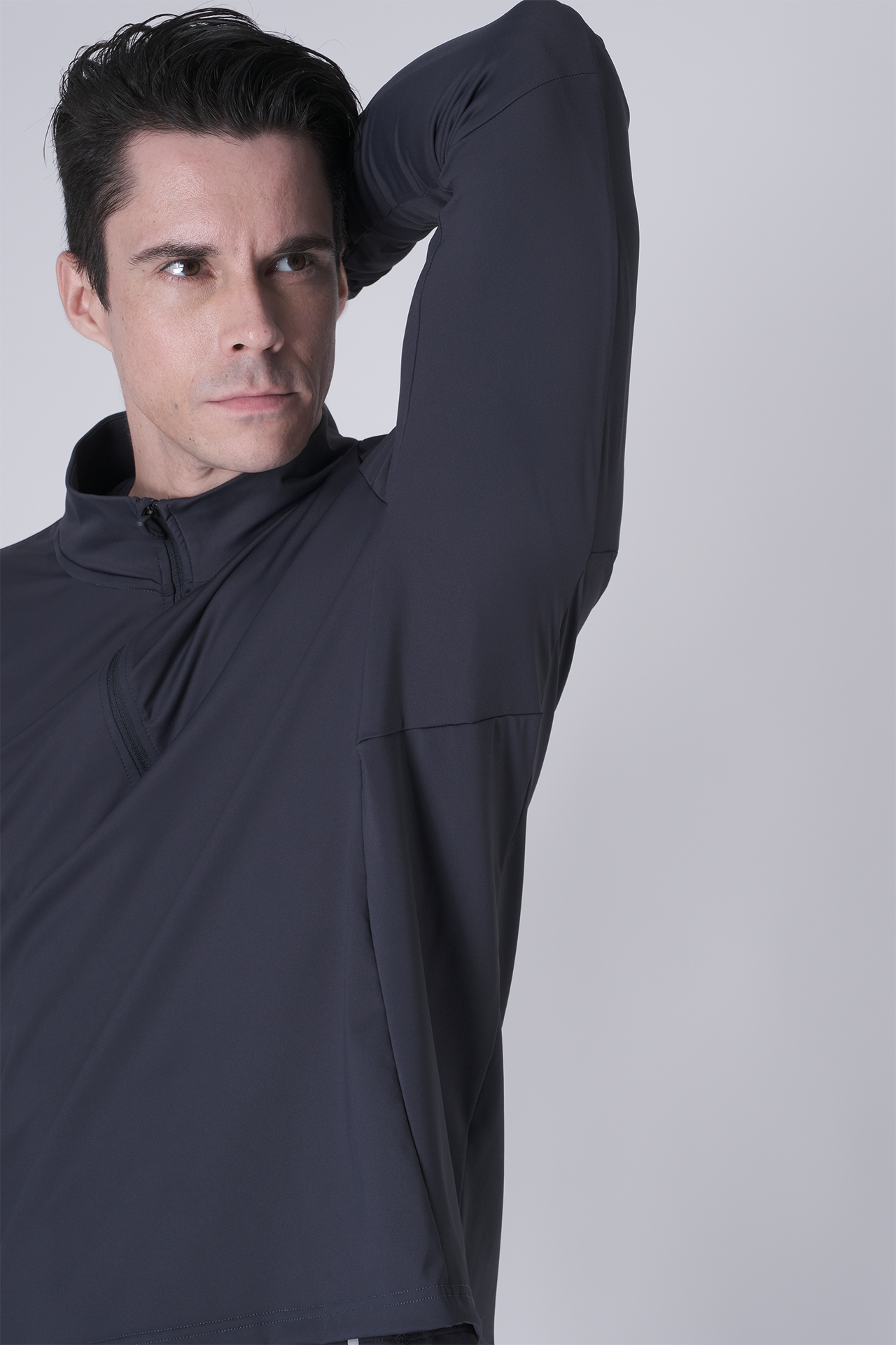 SPR0002- Ultra Soft Stretch Nylon Mock Neck Workout Half Zip Top - Navy