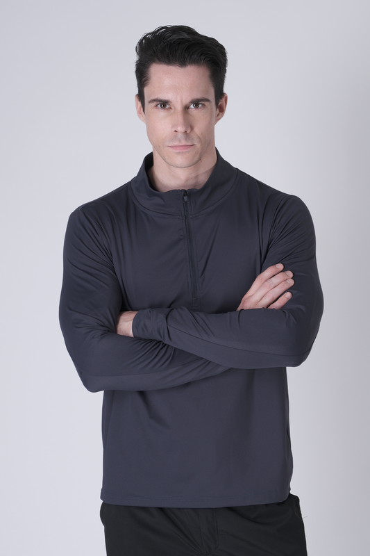 SPR0002- Ultra Soft Stretch Nylon Mock Neck Workout Half Zip Top - Navy
