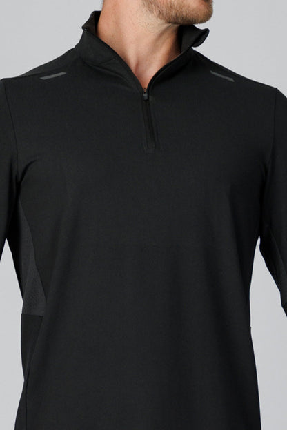 SPR0004 - Sweat Wicking Stretch Running Half Zip Pullover - Black