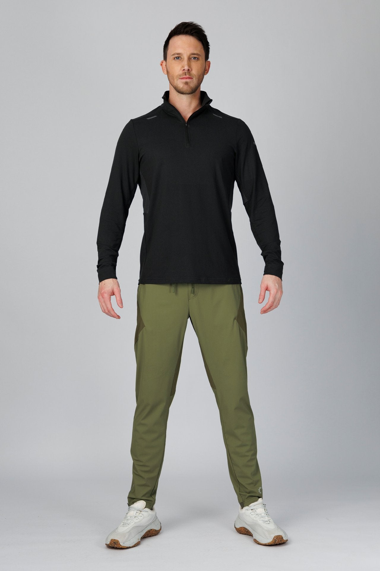 SPR0004 - Sweat Wicking Stretch Running Half Zip Pullover - Black
