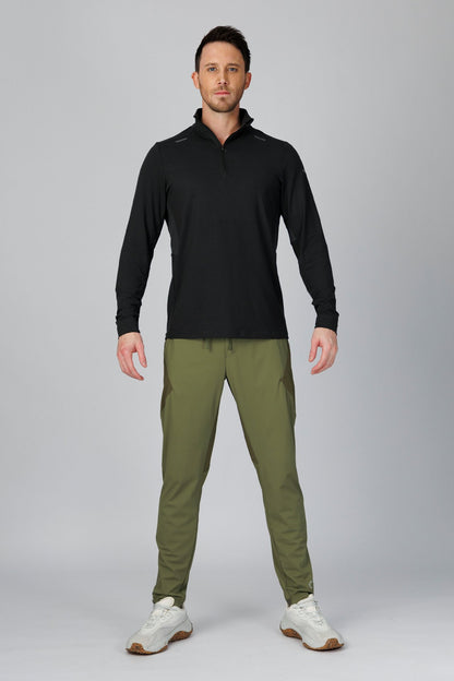 SPR0004 - Sweat Wicking Stretch Running Half Zip Pullover - Black