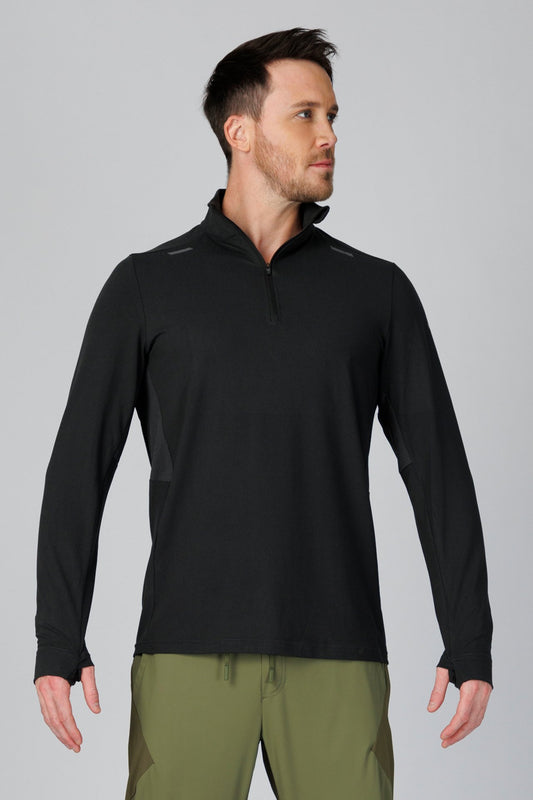 SPR0004 - Sweat Wicking Stretch Running Half Zip Pullover - Black