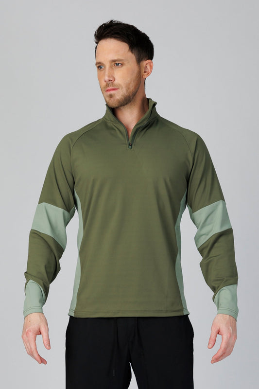 SPR0005 - Insulated 4-Way Stretch Interlock Color Blocking Golf Half Zip Pullover - Army