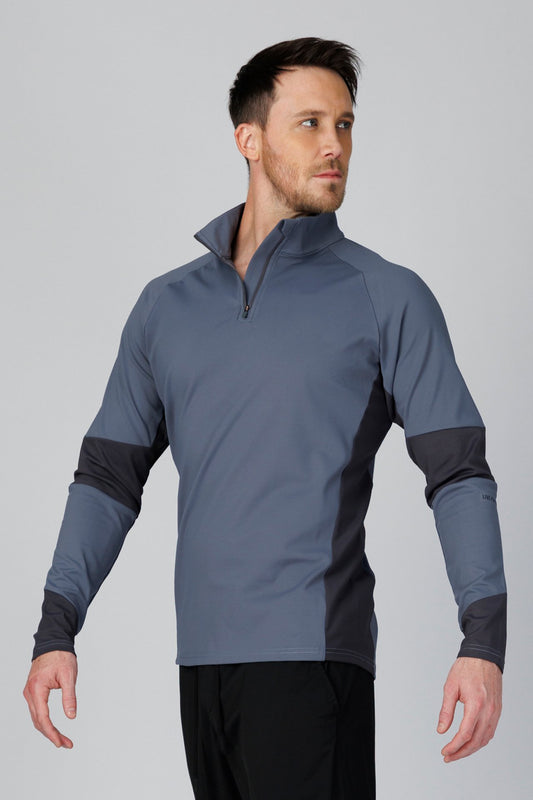 SPR0005 - Insulated 4-Way Stretch Interlock Color Blocking Performance Half Zip Pullover - Slate