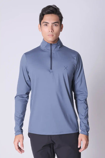 SPR0011 - Lightweight Ultra Soft Stretch Nylon Interlock Tech Golf Half Zip - Basalt Blue