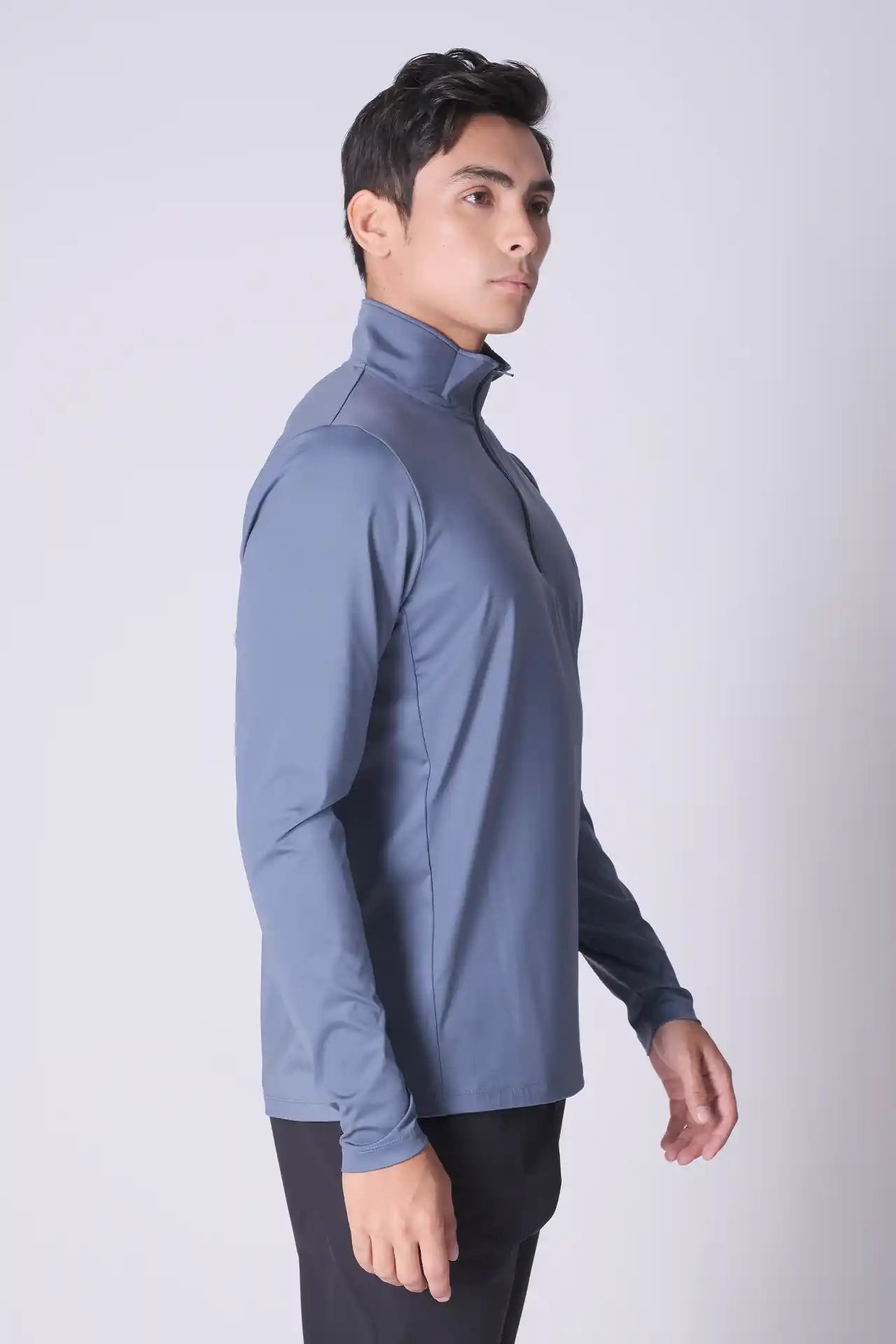 SPR0011 - Lightweight Ultra Soft Stretch Nylon Interlock Tech Golf Half Zip - Basalt Blue