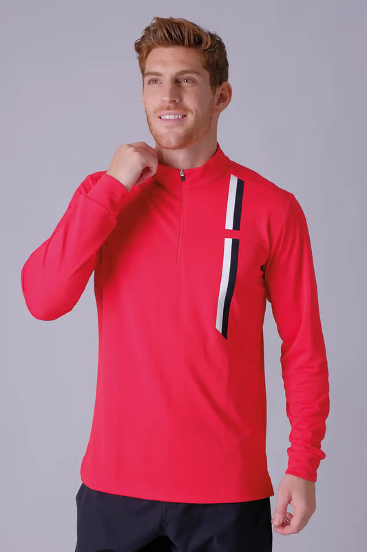 SPR0012 - Stretch Micro Pique Mock Neck Golf Half Zip - Red