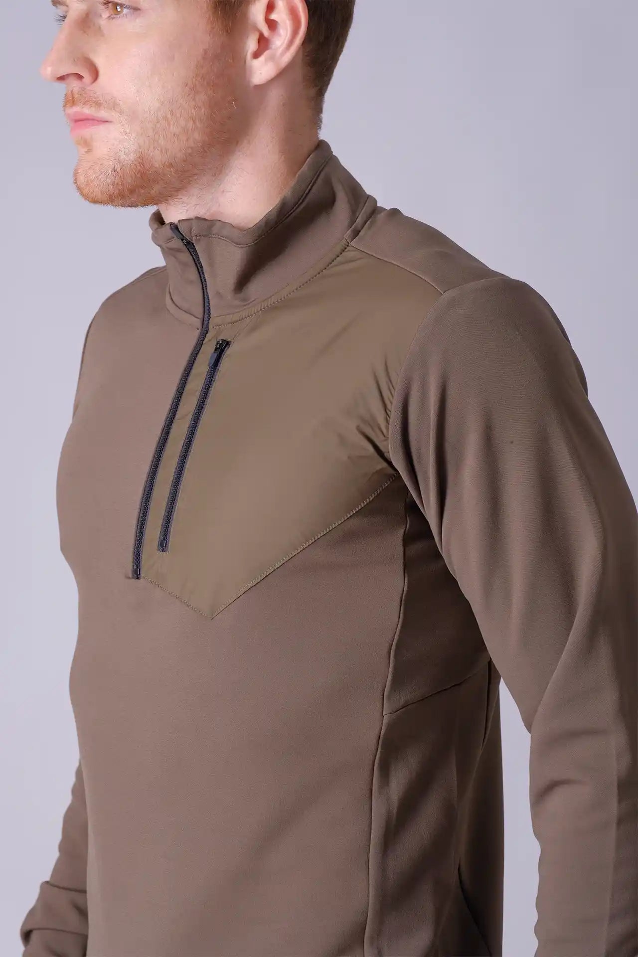 SPR0013 - Stretch Thermal Fleece Mock Neck Performance Half Zip Pullover - Army
