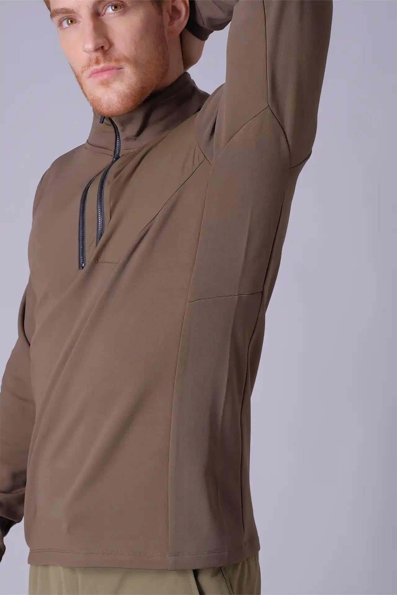 SPR0013 - Stretch Thermal Fleece Mock Neck Performance Half Zip Pullover - Army