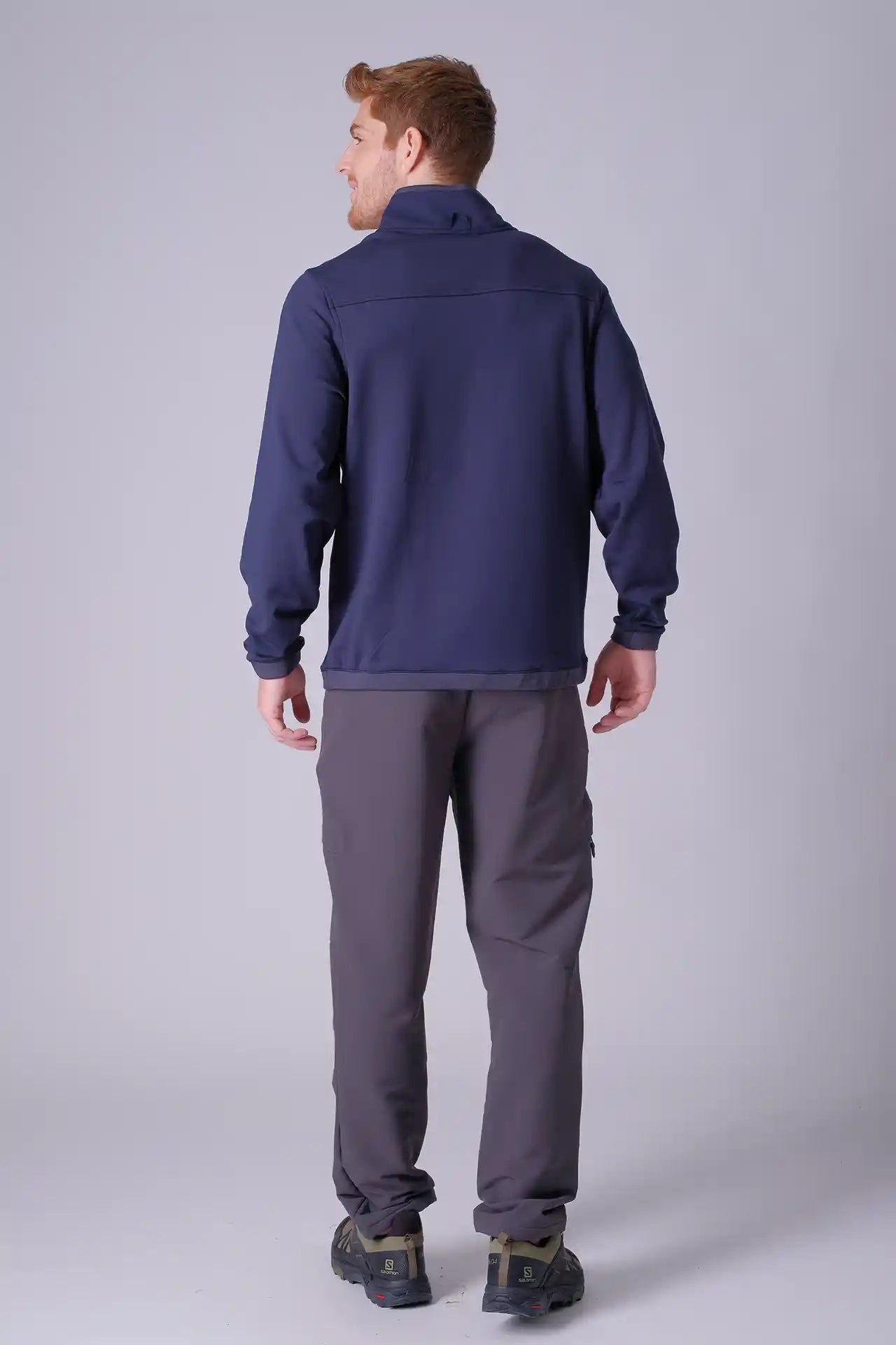 SPR0014 - Stretch Thermal Fleece Mock Neck Insulated Outdoor Half Zip Pullover - Navy