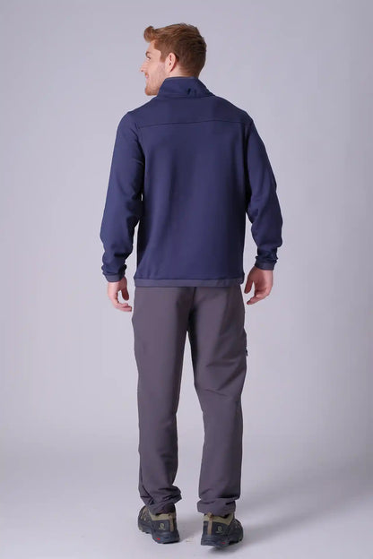 SPR0014 - Stretch Thermal Fleece Mock Neck Insulated Outdoor Half Zip Pullover - Navy