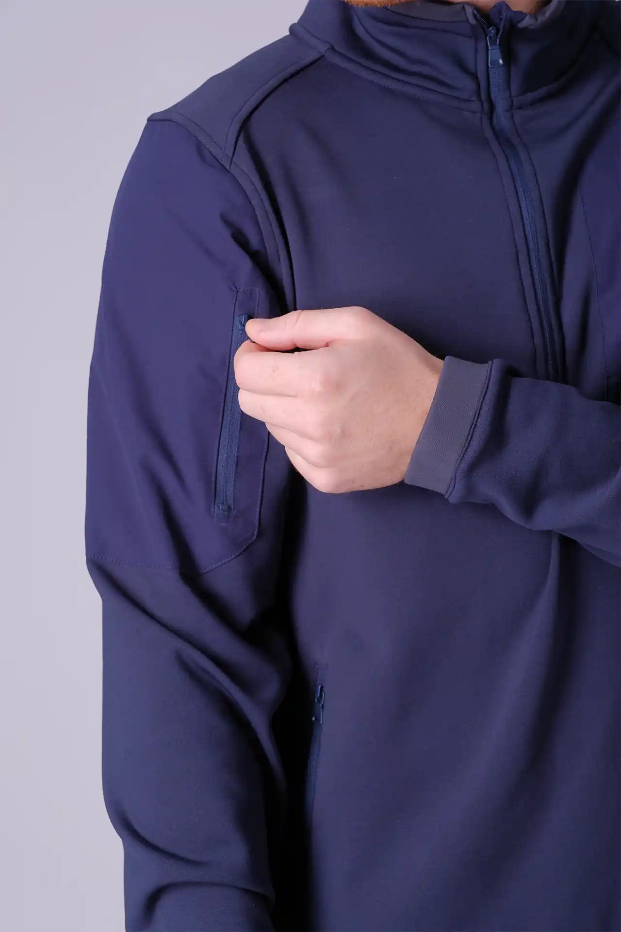 SPR0014 - Stretch Thermal Fleece Mock Neck Insulated Outdoor Half Zip Pullover - Navy