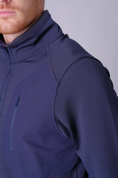 SPR0014 - Stretch Thermal Fleece Mock Neck Insulated Outdoor Half Zip Pullover - Navy