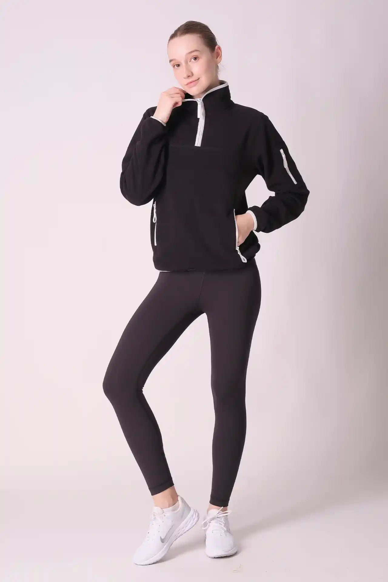SPWR0023 - Women's Contrasting Fleece Pullover - Black