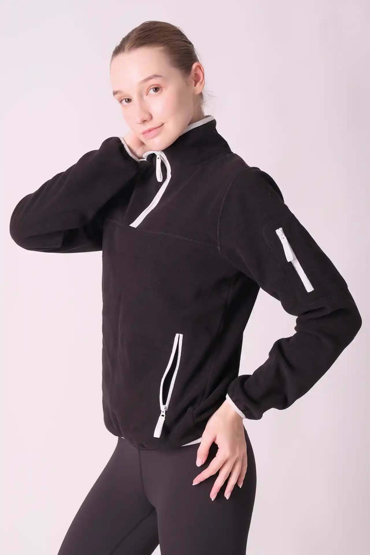 SPWR0023 - Women's Contrasting Fleece Pullover - Black