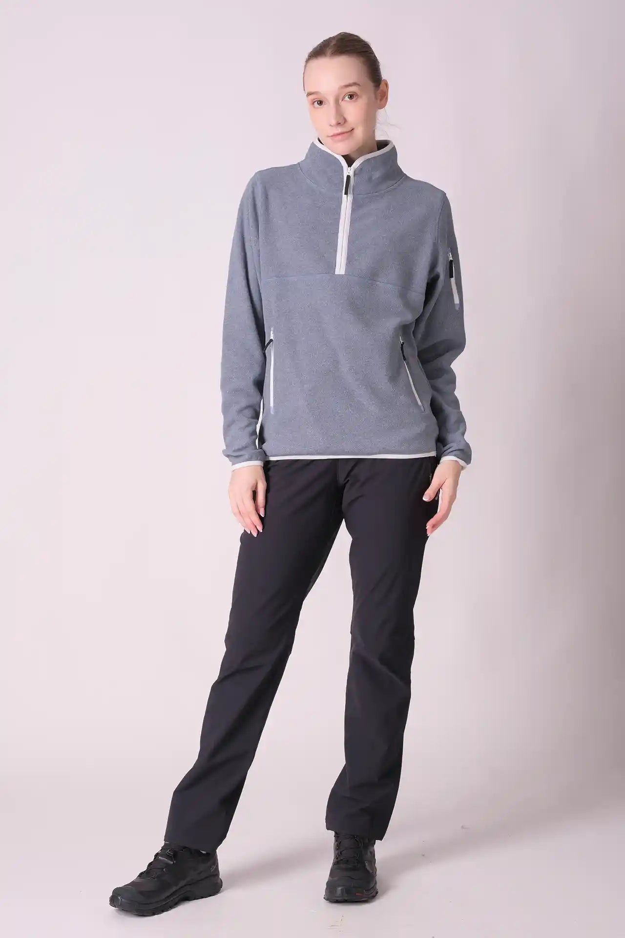 SPWR0023 - Women's Contrasting Fleece Pullover - Greyish Blue