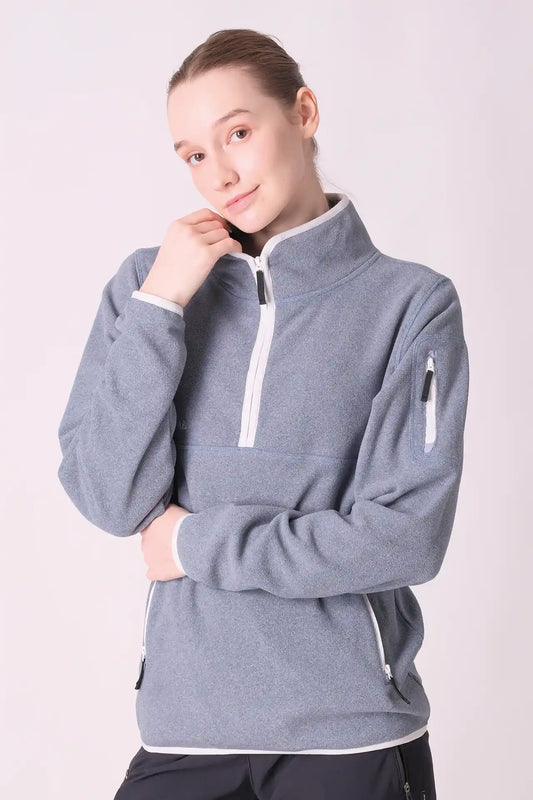 SPWR0023 - Women's Contrasting Fleece Pullover - Greyish Blue