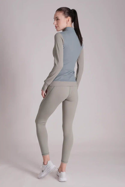 SPWR0024 - Women's Color Blocking Half Zip Running Top - Green