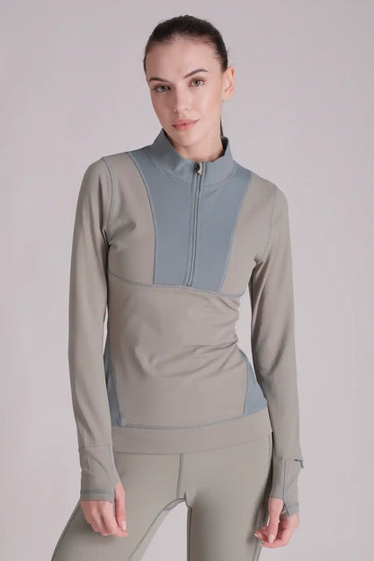 SPWR0024 - Women's Color Blocking Half Zip Running Top - Green