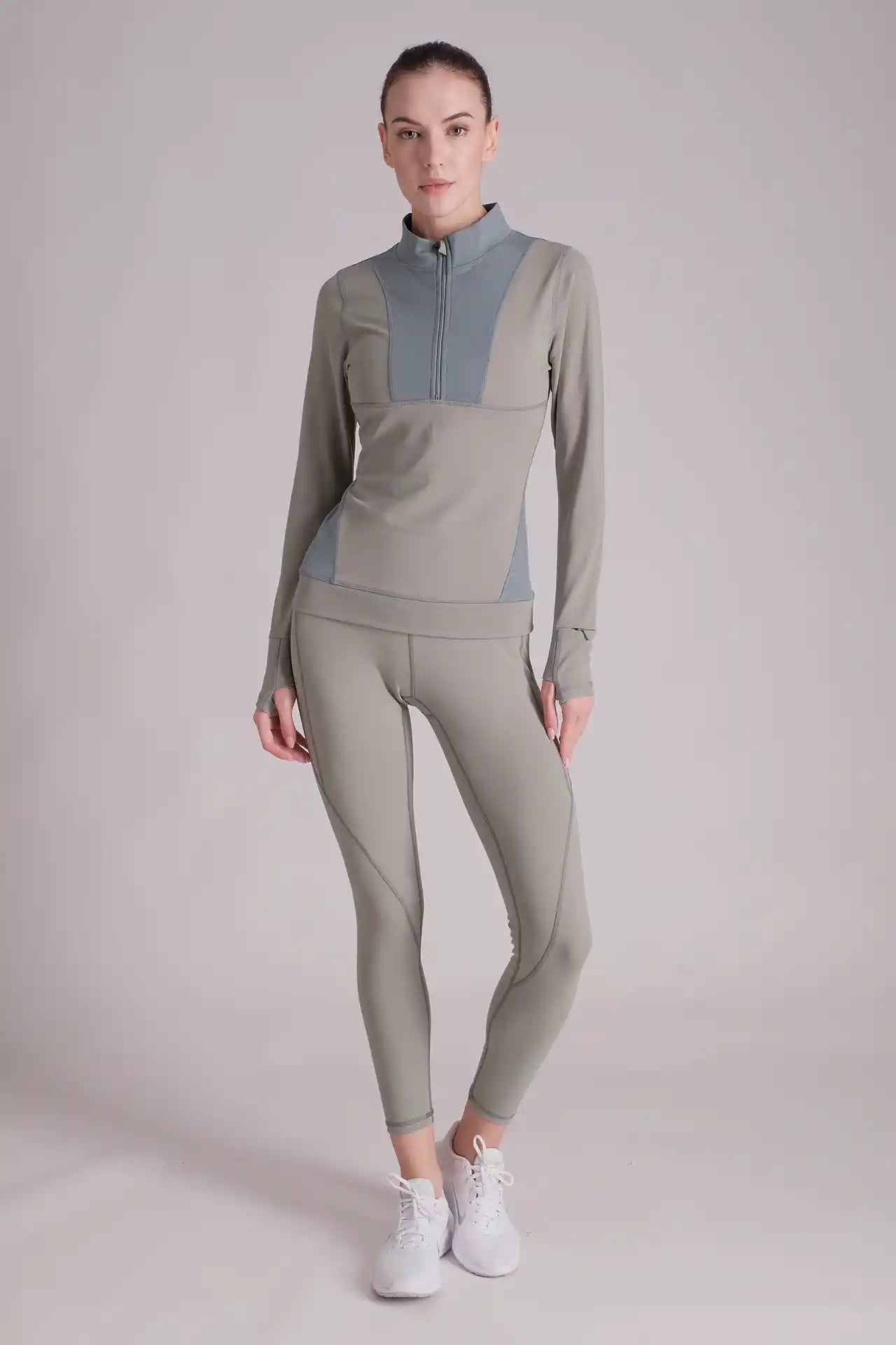 SPWR0024 - Women's Color Blocking Half Zip Running Top - Green