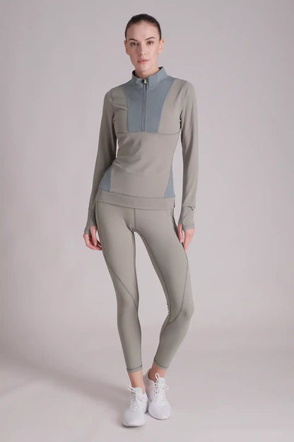 SPWR0024 - Women's Color Blocking Half Zip Running Top - Green