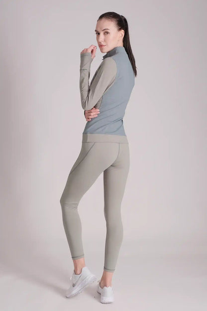 SPWR0024 - Women's Color Blocking Half Zip Running Top - Green