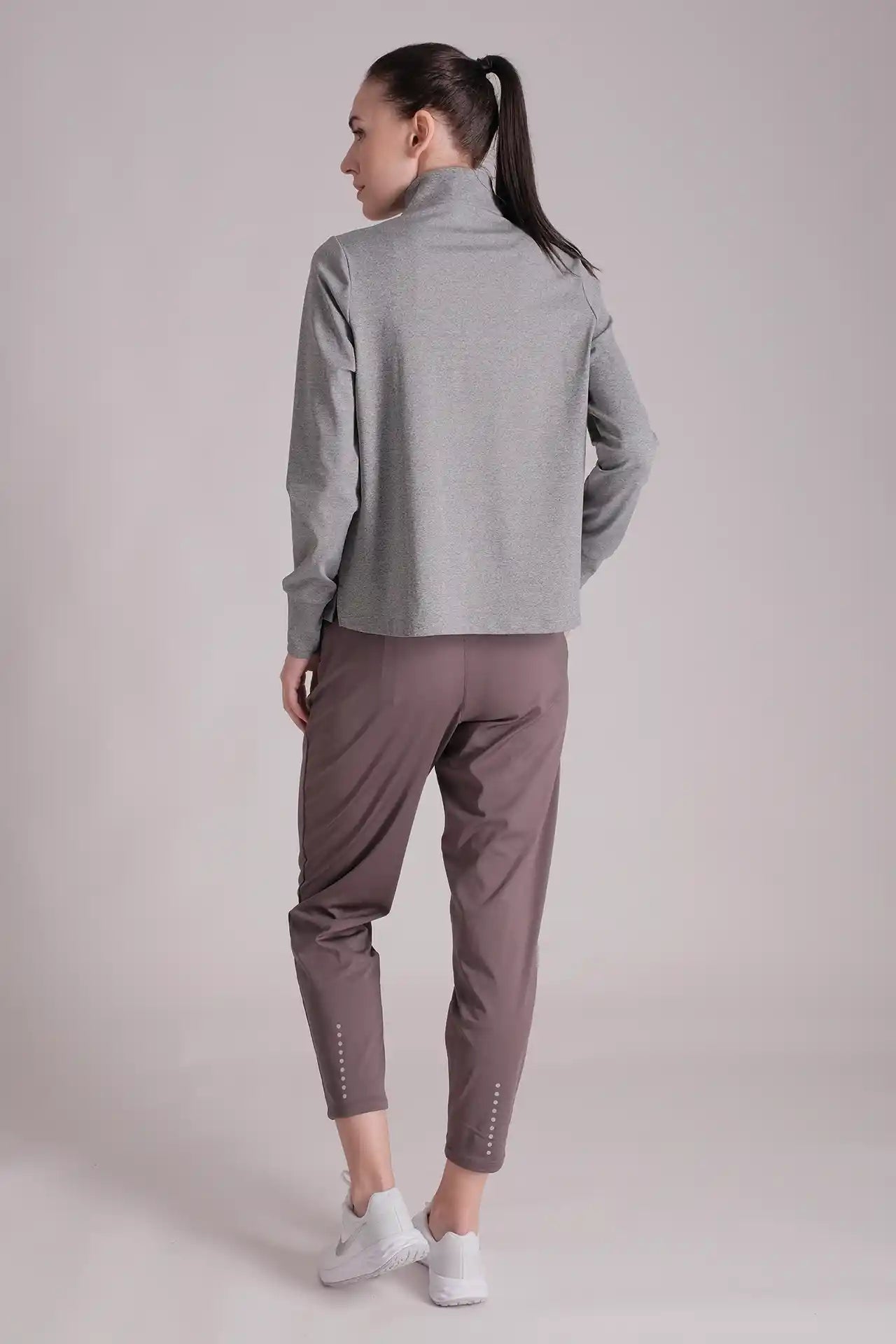 SPWR0025 - Women's Turtle Neck Half Zip Sweatshirt - Grey