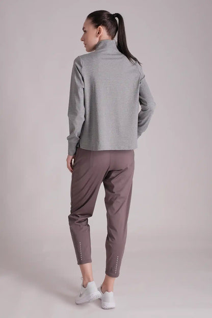 SPWR0025 - Women's Turtle Neck Half Zip Sweatshirt - Grey